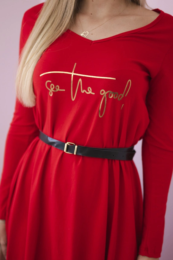 Kleid mit Ziergürtel und Schriftzug rot