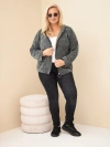 Dámská oversized plus size manšestrová mikina s kapucí a zipem khaki