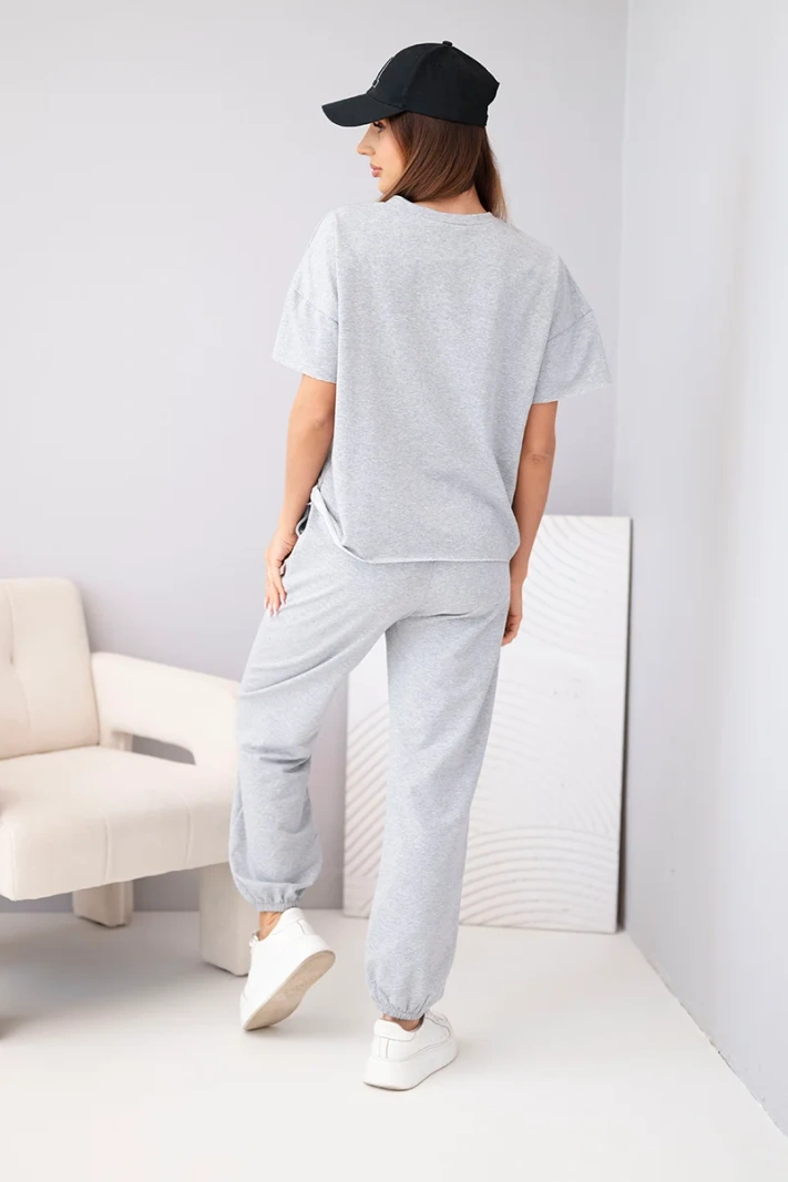 Women's cotton set: short-sleeve top and sweatpants gray