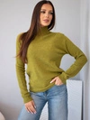 Sweter damski z półgolfem i długim rękawem oliwkowy