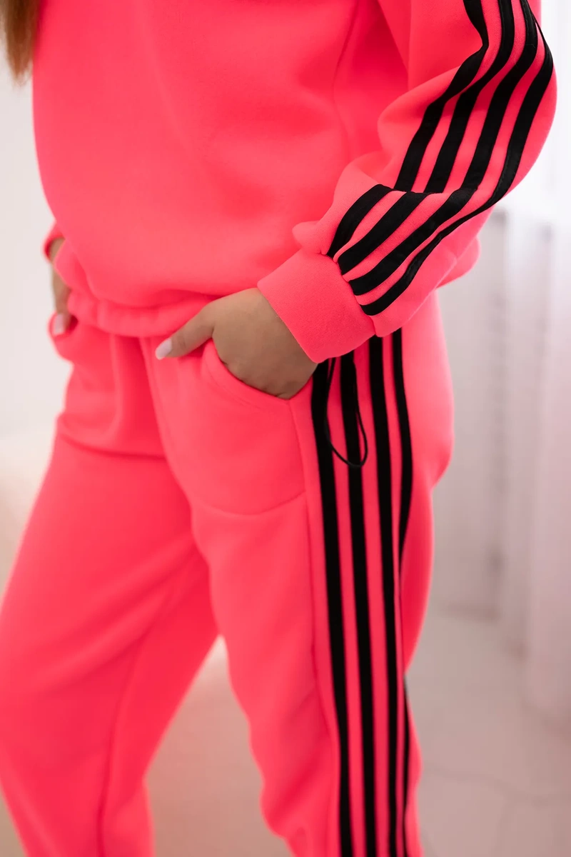 Komplet bawełniany z lampasami różowy neon zdjęcie 3