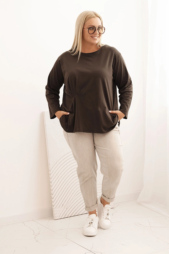 Dámska blúzka Plus Size z bavlnou s vreckom a zrolovaným rukávom kiwi