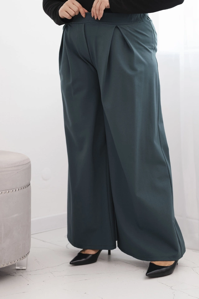 Spodnie damskie Plus Size z szerokimi nogawkami i plisowaniem morskie