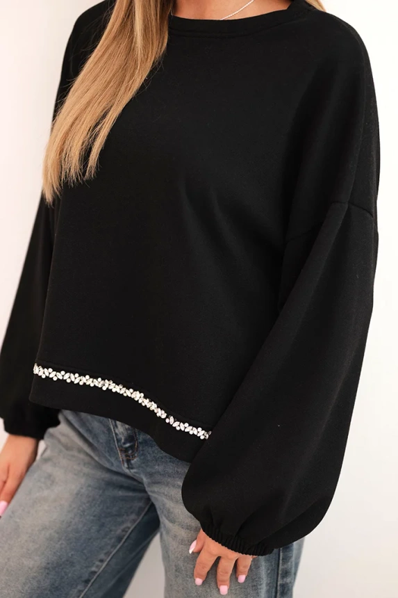 Women's sweatshirt with decorative finishing at the bottom black
