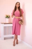 Dress with a decorative belt dark pink