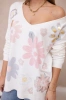 Pulloverbluse mit bunten Blumen rosa+grau
