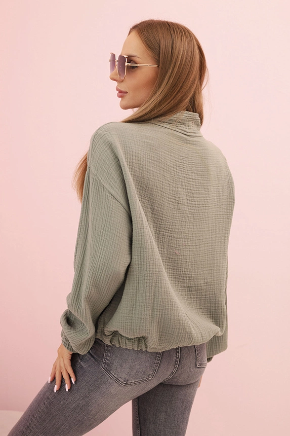 Women's muslin shirt with long sleeves khaki