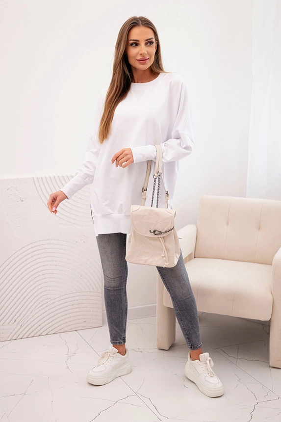 Women's cotton sweatshirt with a wide hem white