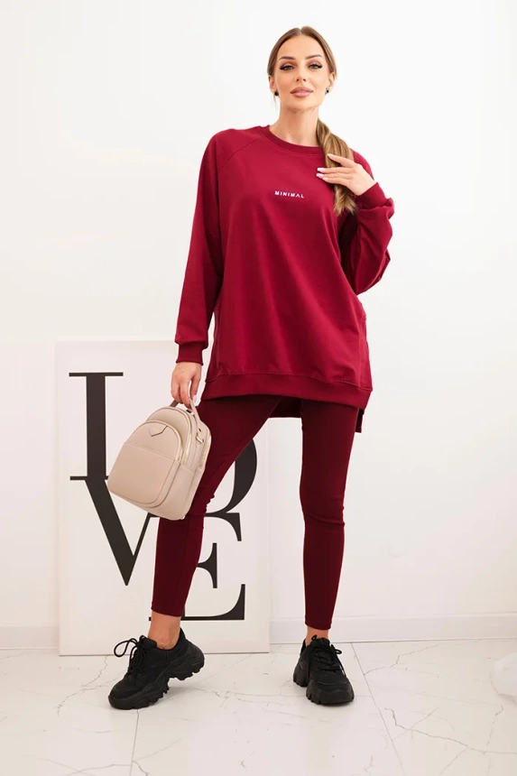 Damen Komplett aus Baumwolle Sweatshirt und Leggings mit dem Aufdruck Minimal bordeaux