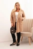 Eleganter Damenmantel Plus Size mit Kragen und großen Taschen camelowy