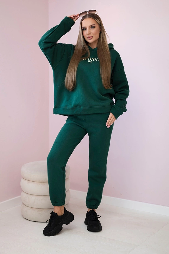 Insulated cotton set, sweatshirt with embroidery + pants green