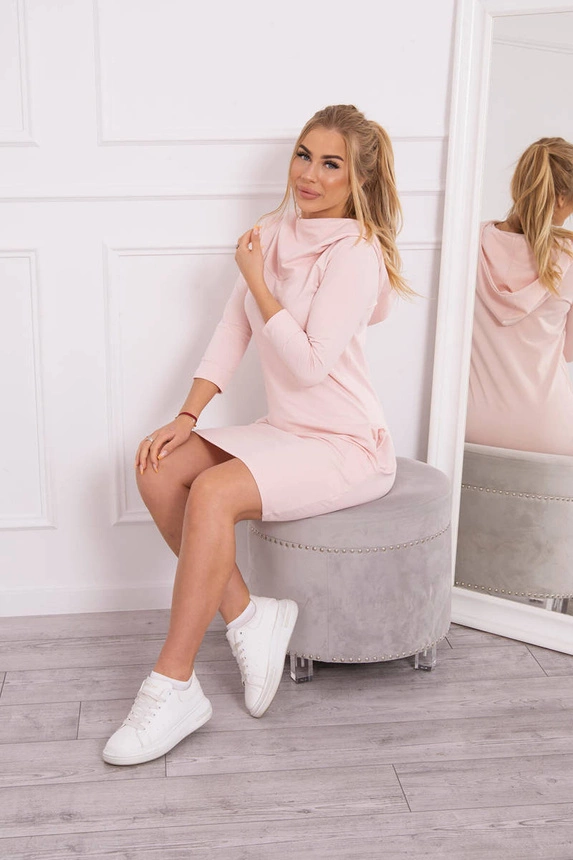Dress with a hood and pockets powdered pink