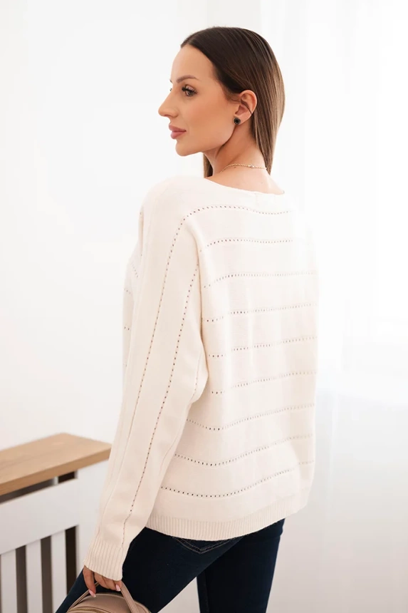 Damenpullover aus Viskose mit Lochmuster und langen Ärmeln beige