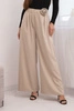 Damenhose elegant mit weitem Bein und dekorativer Blume beige