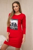 Kleid mit Henkeldruck in Rot