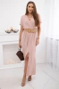 Long dress with a decorative belt powder pink