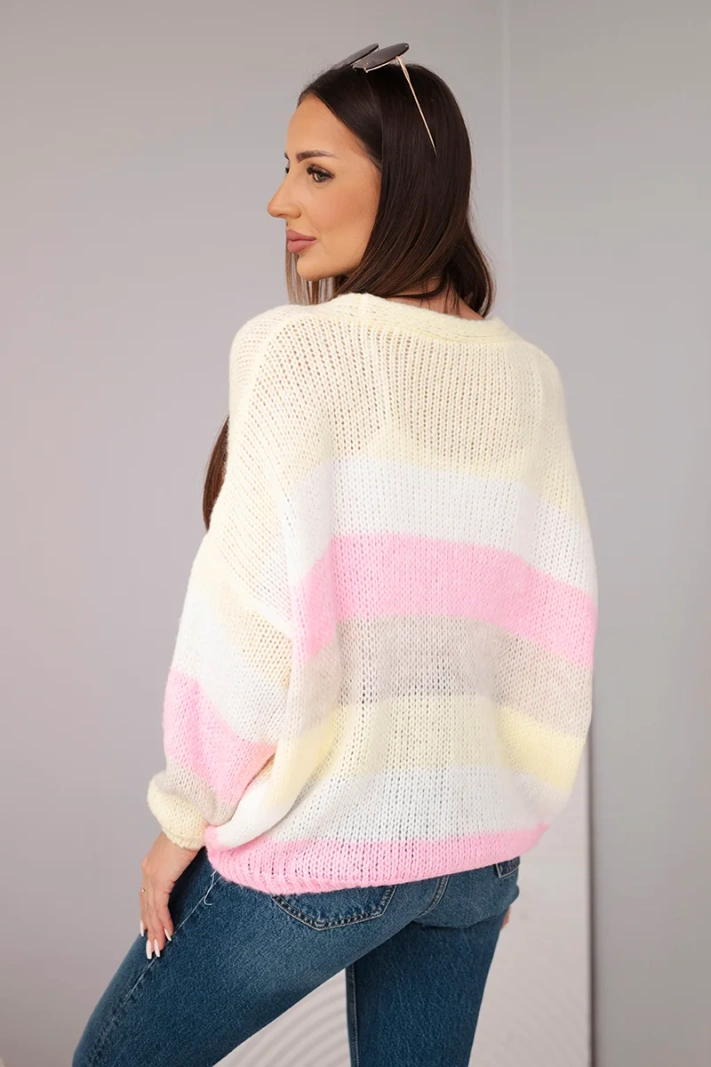 Damenpullover mit Knöpfen und Streifen gelb