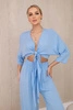 Viskose-Set Bluse unten gebunden + Hose blau 