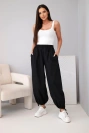 Damen-Baumwollhose mit Gummibund und Bindung unten schwarz
