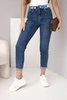 Women's high-waisted Mom Fit jeans with a contrasting belt dark denim