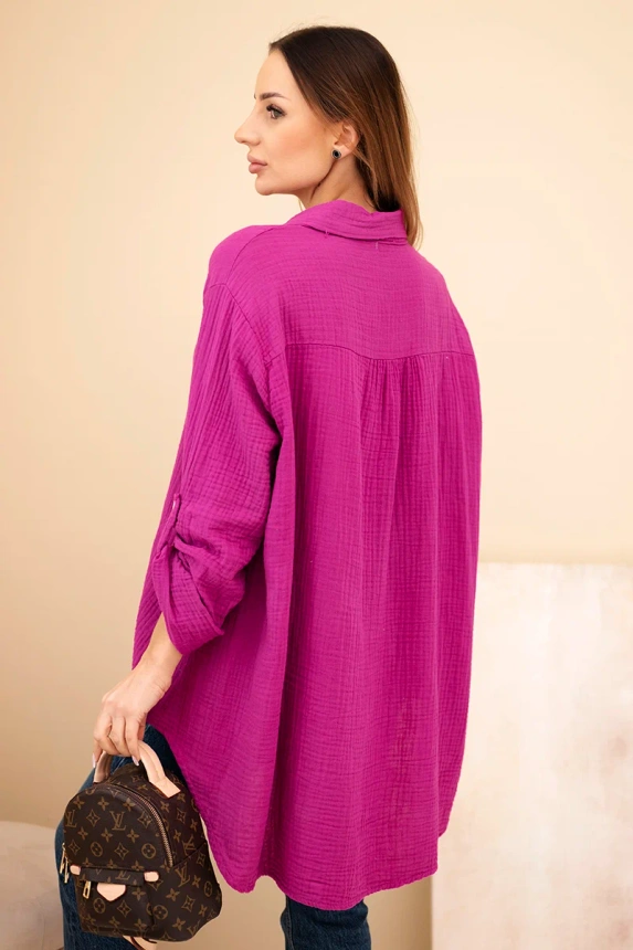Bavlněná mušelínová košile Plus Size tmavě fialová