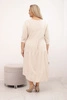 Women's cotton Plus Size dress with ruffles and rolled-up sleeves beige