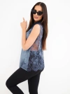 Women's satin viscose blouse with lace and a stand-up collar navy blue