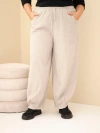 Women's Plus Size cotton corduroy pants with elastic waistband and pockets beige