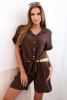 Women's muslin set with tied shirt and belted shorts brown