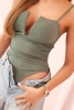 Trägerlose Damen-Bodysuit-Bluse mit Rüschen und V-Ausschnitt Helles Khaki 