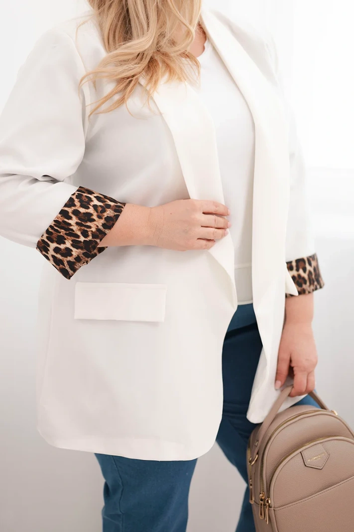 Dámská sako Plus Size s podšívkou v leopardím vzoru ecru