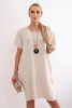 Dress with pockets and pendant dark beige