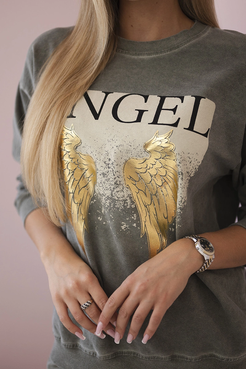 Komplet bawełniany dekatyzowany Angel bluza + spodnie khaki zdjęcie 4