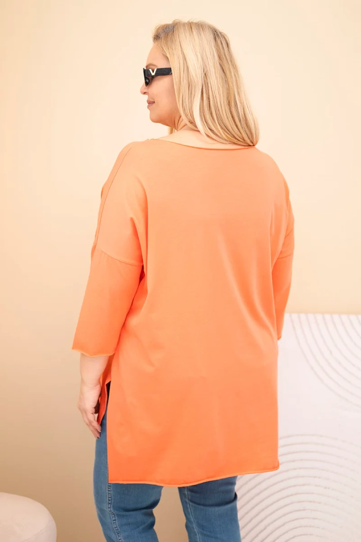 Dámská bavlněná blůza Plus Size asymetrická s náhrdelníkem meruňková