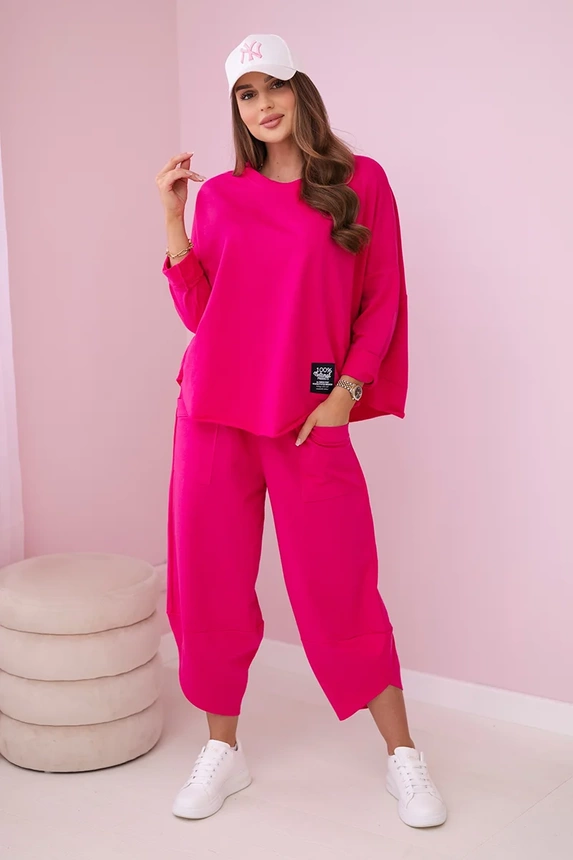 Cotton sweatshirt pants set fuchsia
