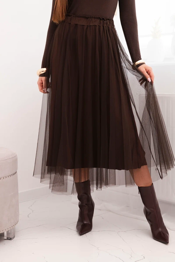 Women's midi tulle skirt with viscose lining brown