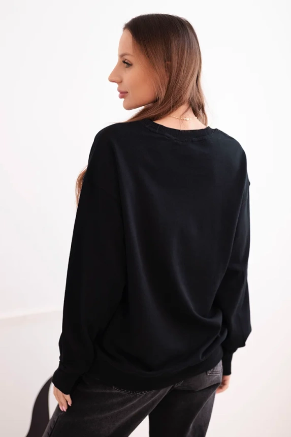 Damenpullover aus Baumwolle Basic mit Rundhalsausschnitt schwarz