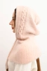 Women's hooded cap with tie and braided pattern white