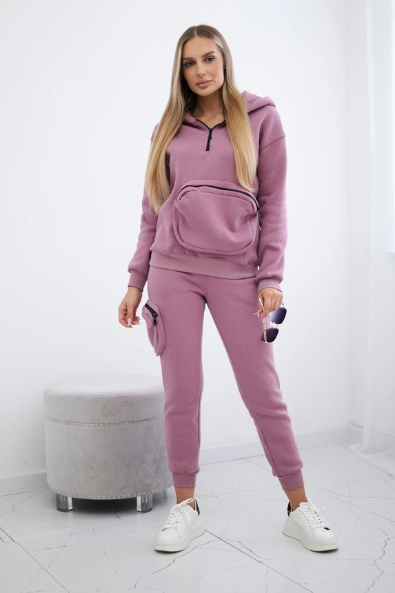 Zateplená súprava s ozdobným vreckom tmavo ružová