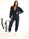 Damen-Set aus Viskose mit kurzer Jacke und Jogger-Hose blau dunkel