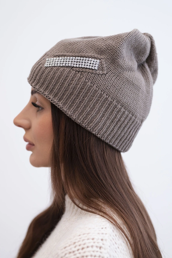 Women's wool winter hat with decorative crystals K399 black