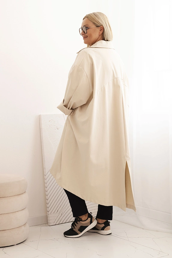 Dámský plášť Plus Size Punto s bavlnou a knoflíky béžová