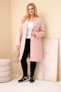 Dámsky kabát Plus Size dlhý s golierom a vreckami tmavý pudrový ruž