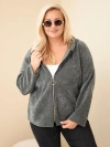 Damen Oversize Plus Size Cord Hoodie mit Reißverschluss und Kapuze khaki