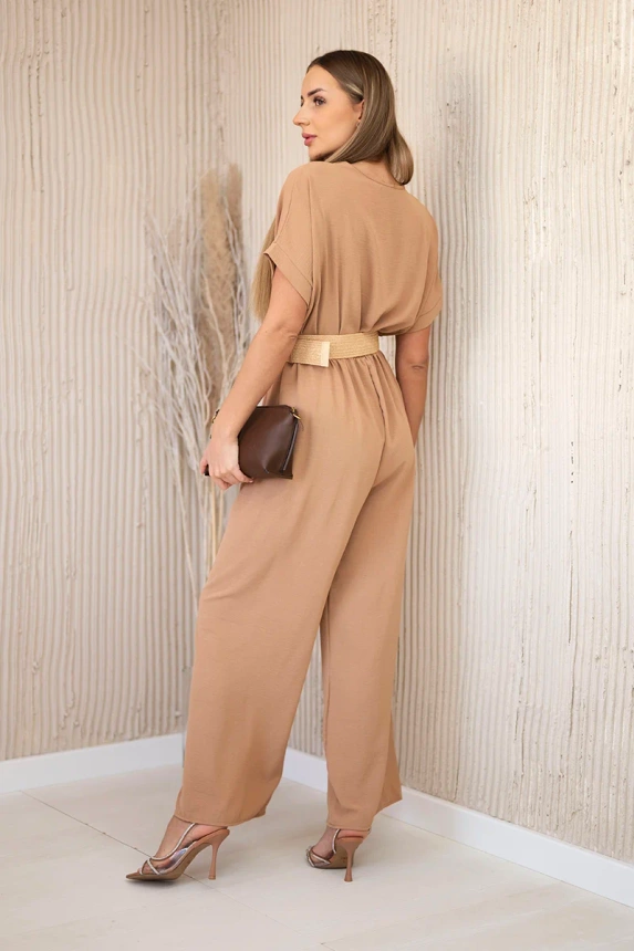 Overalls with a decorative belt at the waist Camel
