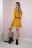 Off-the-shoulder dress and lace mustard