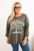 Women's Plus Size cotton blouse with tree print khaki