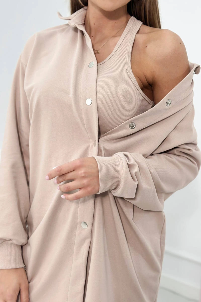 Komplet 3-częściowy bluza, top i legginsy beżowy zdjęcie 1