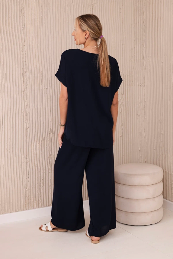 Set mit Halskette blusen + hose marineblau