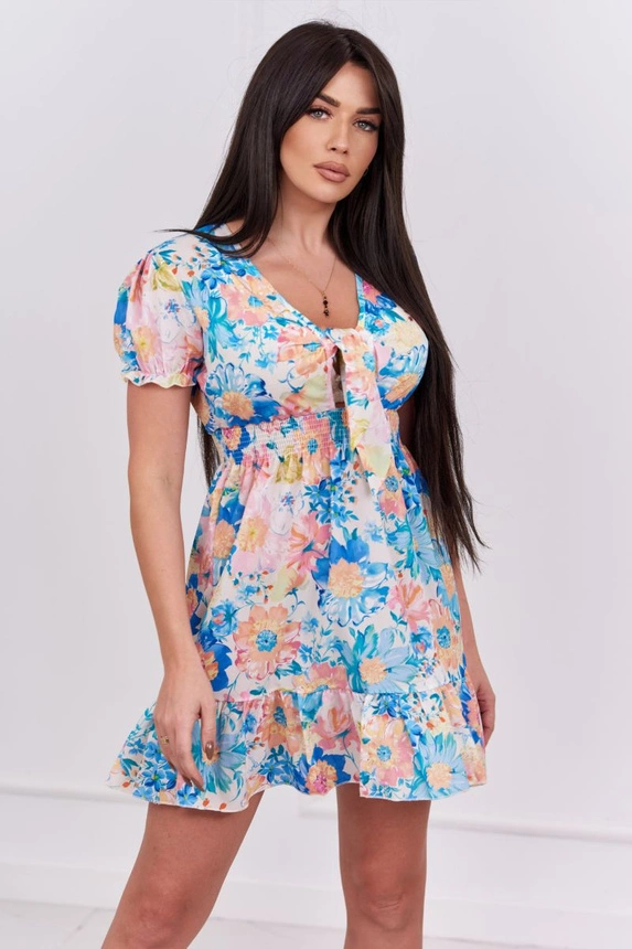 Floral V-neck dress ecru